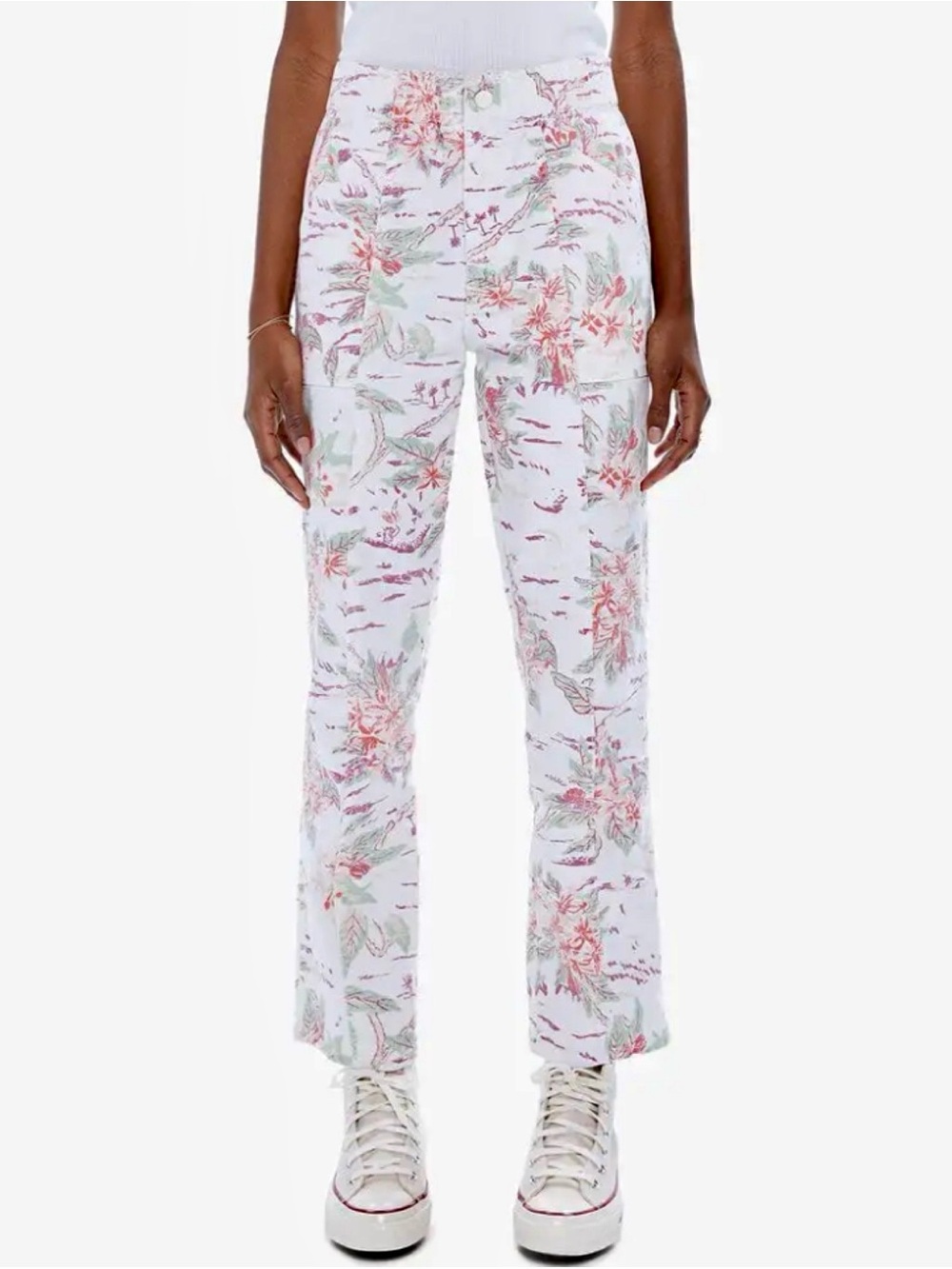 MOTHER Size 29/8 The Slinky Aloha Floral Ivory Print Pull-On Jeans Pants